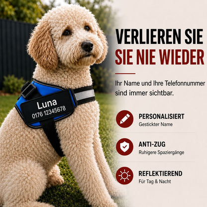 Personalisiertes Hundegeschirr mit Name & Telefon